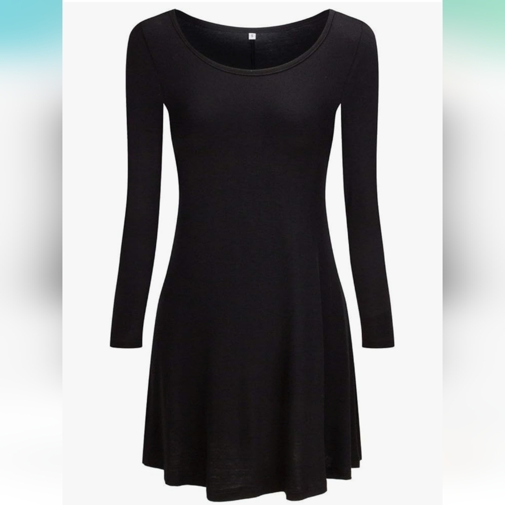 Women's Casual Long Sleeve Simple T-shirt Loose Flowy Black Dress Size Small